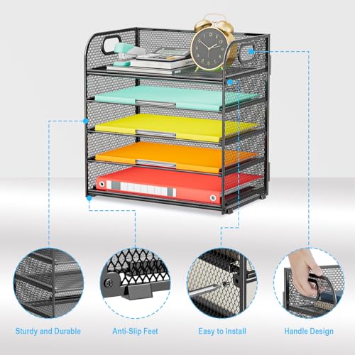 Paper Organizer Letter Tray with Handle, 5-Tier Black - color: Black, size: 12.6" x 9.1" x 13.4"