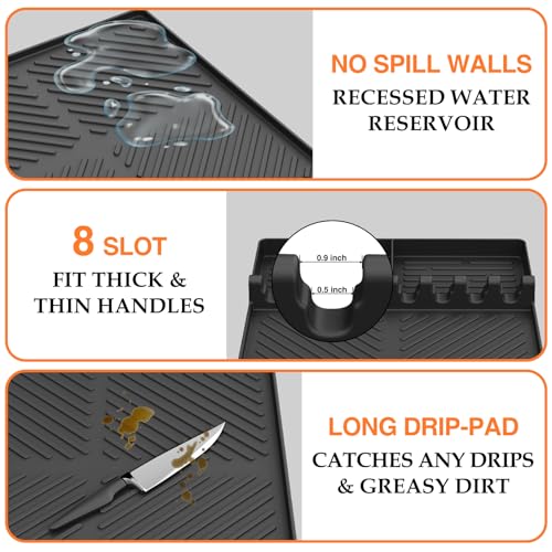 Silicone Griddle Tools Mat for Blackstone, Griddle Accessories Side Shelf Mat Grill Pad for Outdoor Grill Kitchen Counter Spatula Silicone Mat with Drip Pad (Black) - color: Black