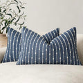 Foindtower Boho Striped Boucle Lumbar Throw Pillow Covers 12x20 Dark Blue - color: Blue Ashes, size: 20" x 12" (Pack of 2)