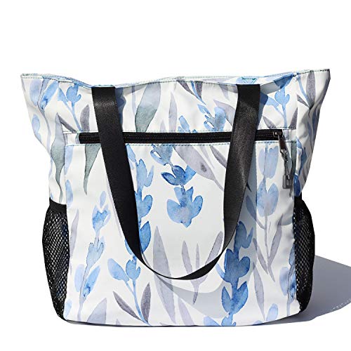 ESVAN Original Floral Water Resistant Large Tote Bag Shoulder Bag for Gym Beach Travel Daily Bags Upgraded - color: [F] Floral Leaf