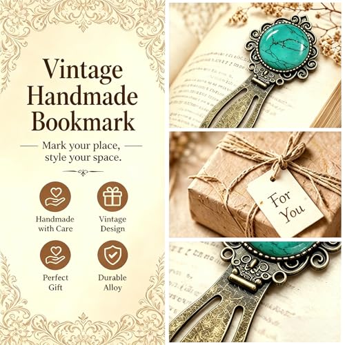 1Pcs Vintage Blue Howlite Bookmark with Natural Crystal Stone - Fantasy Metal Blue Howlite Bookmark for Reading Women, Men, Book Lovers, Girls and Teachers Bookmarks - color: Blue Howlite