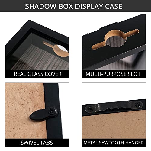 GraduationMall 5x7 Top Loading Shadow Box Frame with HD Glass,Wood Display Case with Slot,1.25 inches Interior Depth,Ideal for Wine Bottle Caps,Tickets,Shells,Stamps and More,Black - color: Black, size: 5x7