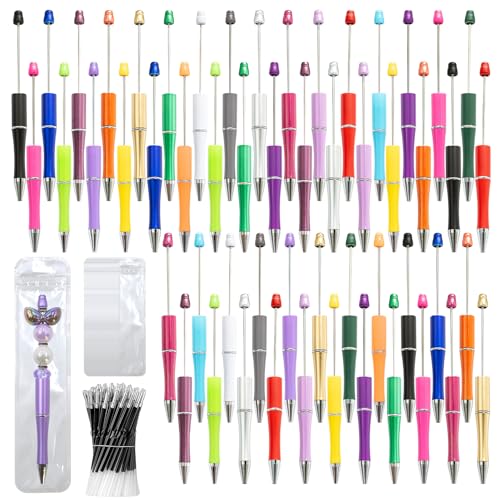 150 Pieces DIY Beadable Pen Kit – 50 Plastic Ballpoint Pens with Refills & Bags, Beads Not Included – School Supplies, Office Accessories & Craft Gifts for Students & Teachers (Multicolor) - color: A-Multicolor 01, size: 50