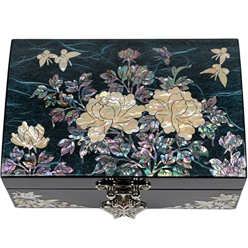 February Mountain Mother of Pearl Jewelry Organizer Box - Birthday, Wedding, Anniversary, Christmas Birthday Gifts for Women - color: Dark Turquoise