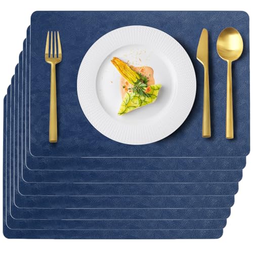 Blue Plastic Placemats Set of 8, Faux Leather Waterproof Table Mats - color: Blue