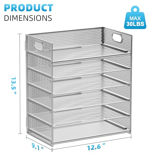 Marbrasse 2 Pack Desk Organizer with Handle, 6 Tier Paper Letter Tray, Mesh Desk File Organizer for Office, School and Home - Silver - color: 2 Pack - Silver