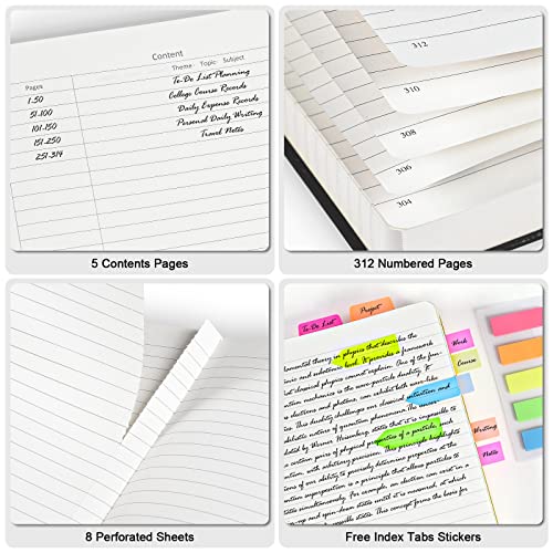 College Ruled Notebook A5, 312 Numbered Pages Diary, Lined Leather Journal - color: Black, size: A5