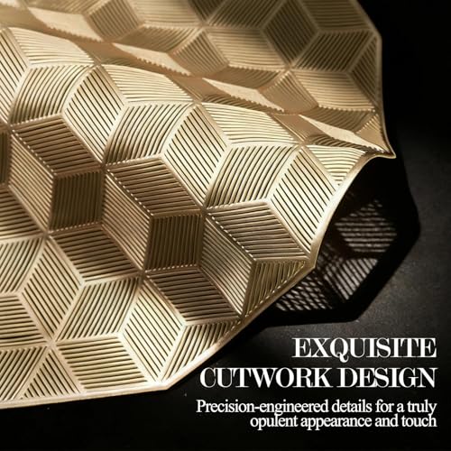 Quantum Love Round Placemats Gold Cube Metallic Set of 6 Vinyl Hollow Placemats 15 Inch, Wipeable Non Slip Stain Washable Easy Clean Heat Resistant Dining Table Place Mats for Wedding Party Decoration - color: Gold Cube