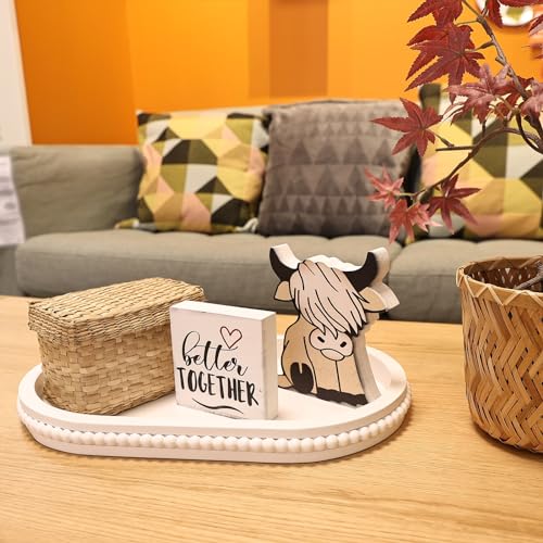 Hrastany White Oval Wood Coffee Table Serving Tray with Beads for Ottoman - color: Oval White, size: 15" x 9" x 1.2"