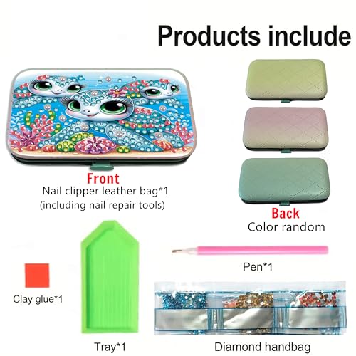 F-CANLAN Cute Sea Turtle Coral Diamond Art Manicure Kit Nail Storage Case - color: Green
