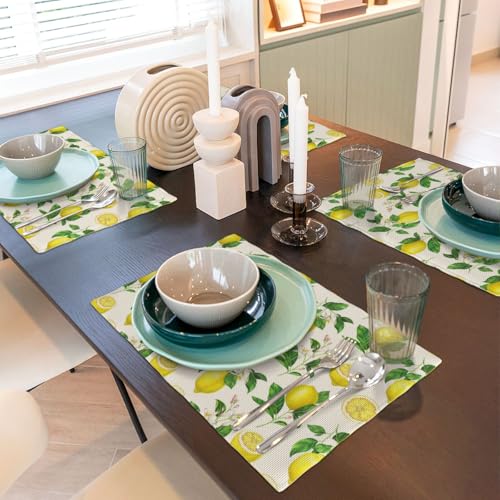 Yellow Lemons Floral Placemats Set of 4 12x18 Inch - color: Yellow Green, size: Set of 4