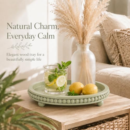 Sage Green Coffee Table Tray, 12" Round Wooden Decorative Tray - color: Sage Green