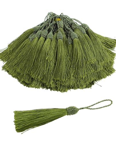50 Pieces Tassel Bookmark with Loop,Tassels for Crafts,Decorative Tassel for Keychain Jewelry Making Curtain Blanket Graduation Decoration Wedding Favors (Olive) - color: Olive