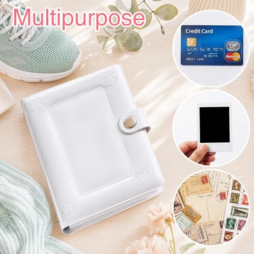 Mini Photocard Binder, Photo Card Album, 3 Inch Hollow Star Small Photo Album with 40 Pockets, Cute Photos Card Holder, Small Photocards Binder for Photocards Cards Collection Travel(White)