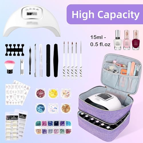 ALSLEA Nail Polish Organizer Holds 30 Bottles (15ml - 0.5 fl.oz) Double-layer Gel Nail Polish Kit Case, Nail Holder for Nail Lamp, Portable Nail Organizer and Storage for Nail Supplies (Purple) - color: Purple, size: 30 slots