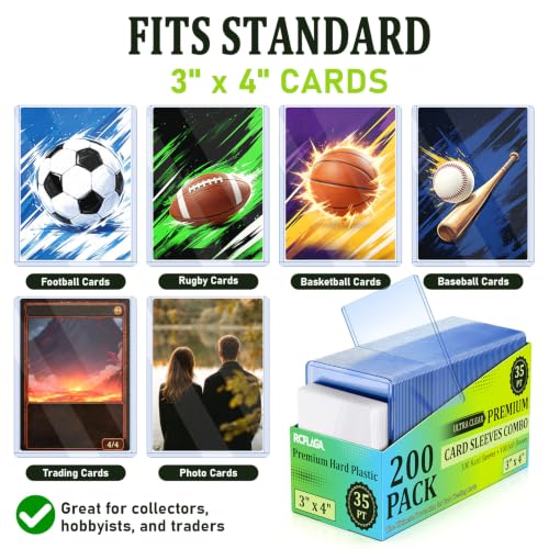 2000 Card Sleeves Hard Plastic, RCPLAGA 3"X 4" Trading Card Holder, 35PT - size: 1000 Hard Sleeves + 1000 Soft Sleeves