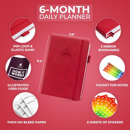 Clever Fox Daily Planner, Undated Professional & College Day, Red - color: Red (Undated)