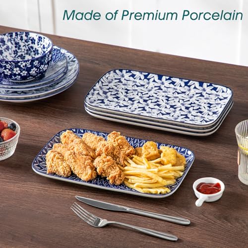 vancasso Porcelain Serving Trays for Party, Serving Platters Set of 4,Serving Dishes for Entertaining, Ceramic Party Trays and Platters for Serving Food, 12" Inch, Series SELENE - color: Vintage Blue C