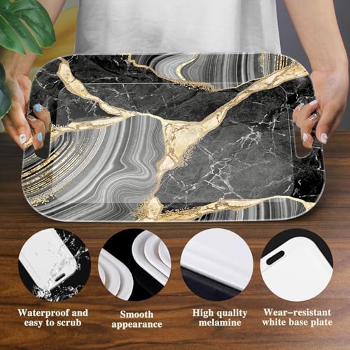 Serving Trays with Handles, 14.5 x 9.8 inch Rectangular Plastic Tray for Restaurant, Kitchen, Abstract Background Black Marble - color: Abstract Background Black Marble