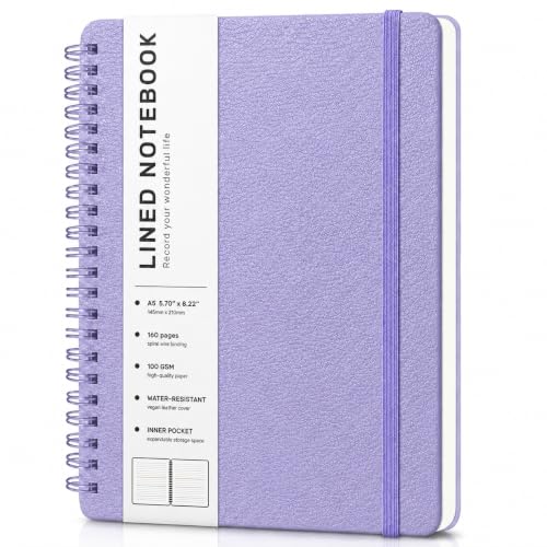 Lined Spiral Notebook for Women, A5 College Ruled Leather Spiral Journals - color: Purple, size: A5