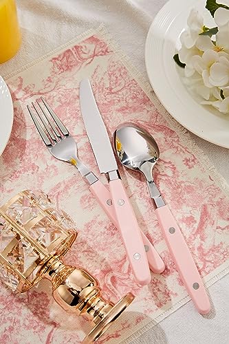 ANNOVA Silverware Set, Retro/Rivet Colorful Stainless Steel Tableware Kitchen Flatware Set Utensils, Includes Dinner Knives, Forks, Spoons, Salad Forks & Dessert Spoons (Light Pink, 20 Pieces) - color: Light Pink
