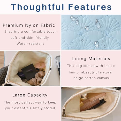 RSRSLEII Quilted Cotton Seashell Makeup bag, Travel Toiletry Bag,Light Blue - color: 11 Light Blue