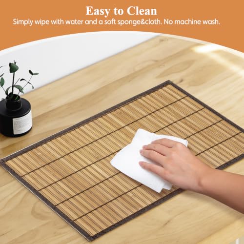 Bamboo Placemats Set of 8 with Fabric Border, Table Mats, Brown - color: Brown, size: Set of 8
