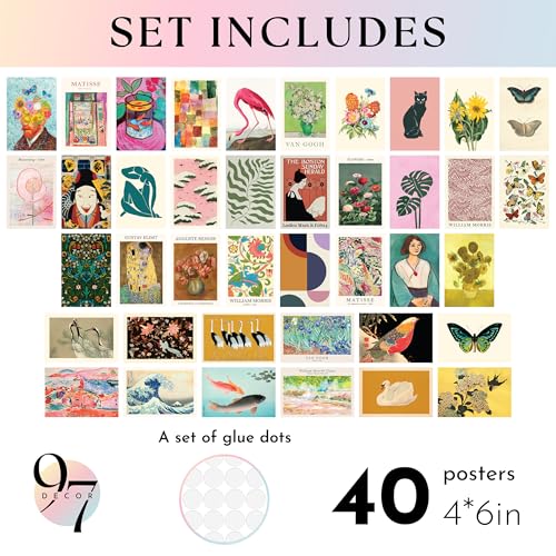 97 Decor Eclectic Wall Collage Kit, 40 Colorful Prints, 4x6 Unframed