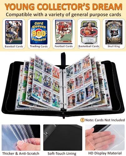 Soccer Card Binder 900 Pockets, 50 Sleeves Large Soccer Binder 3 Ring Zipper Trading Cards Holder 9 Pocket, Sport Card Collection Folder Book Storage Organizer, Album Case Protector Collector Gift - color: Magic-Green, size: 900 Pockets