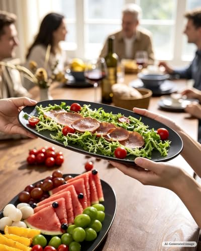 famiware Serving Platters Set of 3 Sizes - Oval, Matte Dark Charcoal - color: Matte Dark Charcoal