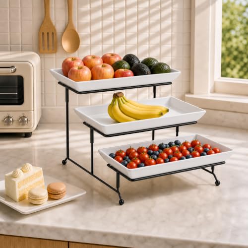 MALACASA 3 Tier Serving Trays, White Porcelain Serving Platters, 14 Inch - color: White, size: 14 Inch