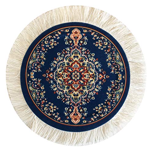 Turkish Rug Coasters Set of 4 – Round Carpet-Style Drink mats with Fringe, Non-Slip Backing, Decorative Home Accent | Dining Accessory - color: Set-3