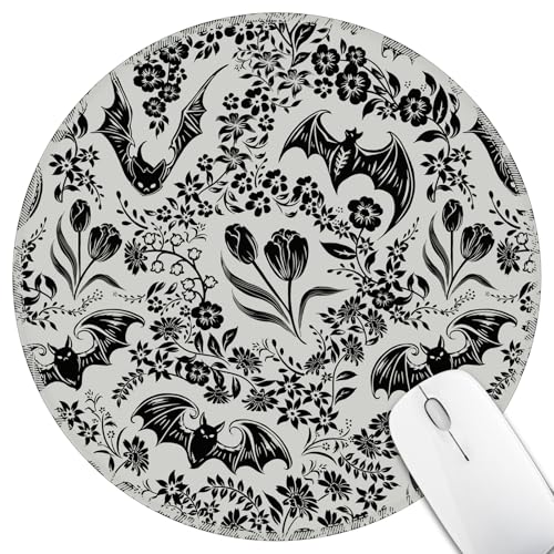 Hancynir Goth Bat Floral Round Mouse Pad, Small Mousepad for Office Desk - color: Goth Bat