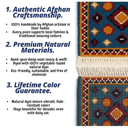 2 Pcs Rug Coasters for Drinks, Handmade Natural Vegetable Dyed Wool, Woven by Local Artisans – Oriental 5.5 inches Rug Style Tea and Coffee Cup Mats, Home Decor