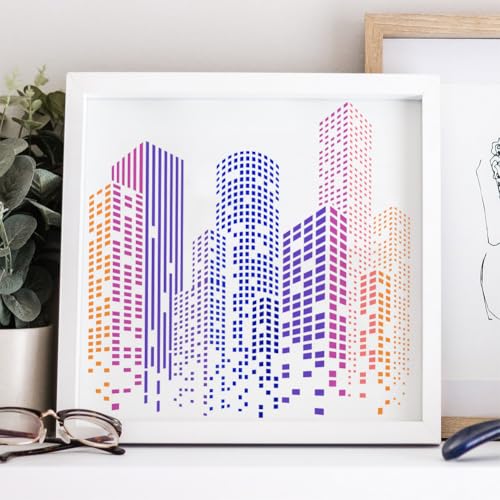 FINGERINSPIRE Skyscraper Stencil with Paint Brush 11.8x11.8inch Reusable City Buildings Drawing Template Tall Buildings Stencil Large Modern Cityscape Template for DIY Crafts Furniture Wall Decor - style: Skyscraper