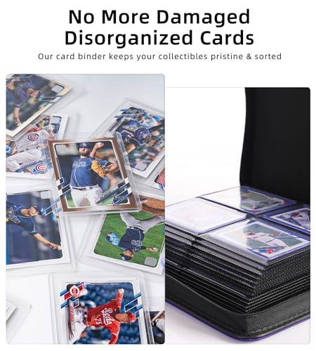 Top Loader Binder, Holds 128 Cards, 4 Pocket Zipper Binder for 3" x 4" Top Loader, Ringless Side-Loading Pages, Collectible Sports & Hard Sleeve Card Album (Purple) - color: Purple