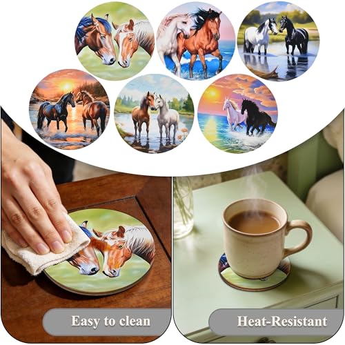 Bar Coaster Set, Drink Coaster for Home Decor, Wood Coffee Coasters 6Pack (Horse) - color: Horse