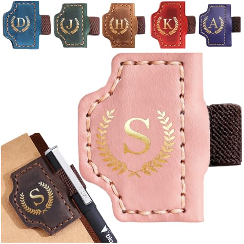 Personalized Mark Bookmark with Pen Holder, Leather Magnetic Book Marker 26 Letters,Custom Initials Page Marks, Gifts for Book Lovers Readers Men Women (Pink, S) - color: Pink, size: S