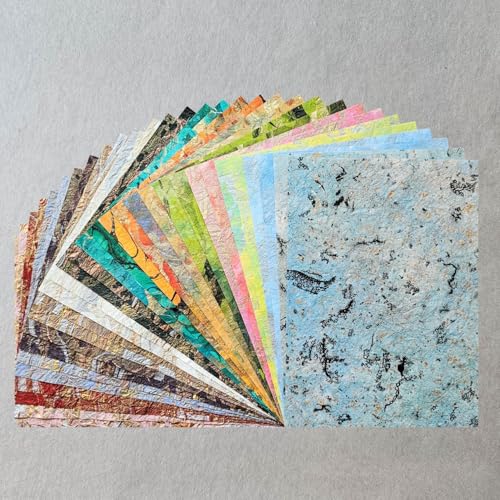 Kozo Studio - Milano Marble Mulberry Paper Pack (30 sheets, 15 designs) | Premium Decorative Paper for Scrapbooking, Card Making, Collage, Mixed Media Crafts, and DIY