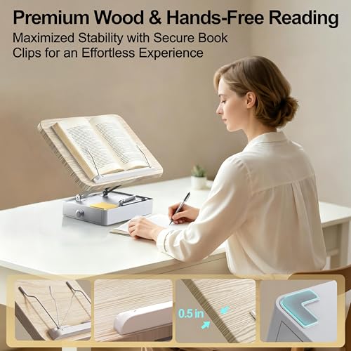 Book Stand with Storage Drawer, Heavy-Duty Adjustable Wooden Reading Stand - color: White Ash Effect, size: 9.8" x 13.8"