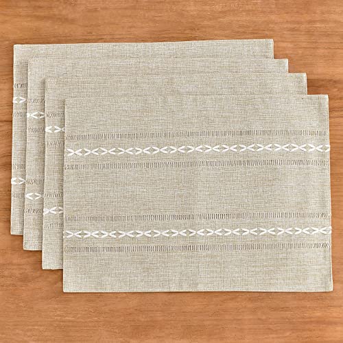 Wracra Cotton Linen Place Mats, Coffee Embroidered Placemats Set of 8 - color: Hemstitched Coffee, size: Placemats(Set of 8)