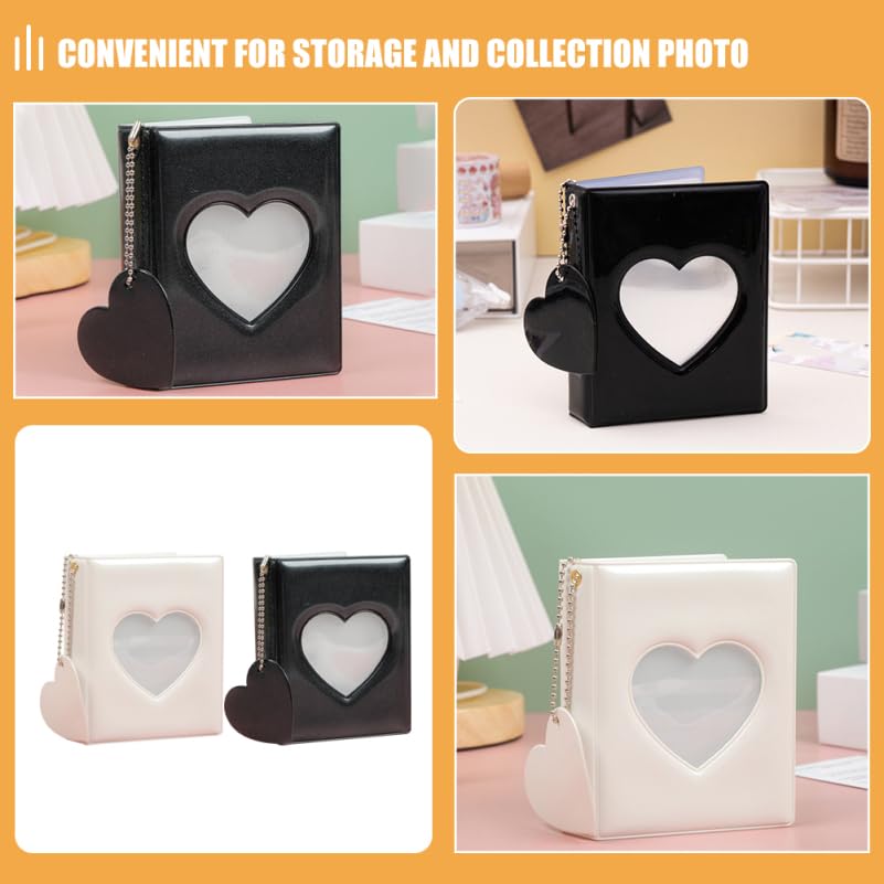 Cabilock 2-Pack Mini Photocard Binders with Heart Windows, Black and White