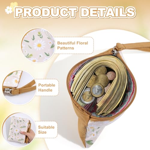 Cotton Floral Small Organizer Bag Coin Purse for Women with KeyChain Small Prints Zipper Change Purse coin Pouch Card Holder Wallet Clutch for Women Girls - color: Yellow