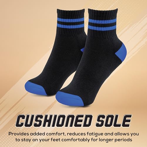 Forever Bambe Mini Crew Socks for Women 4-Pack Cushioned Bottom Retro Striped Socks - Athletic Women's Short Calf Sock - color: 14 - Black