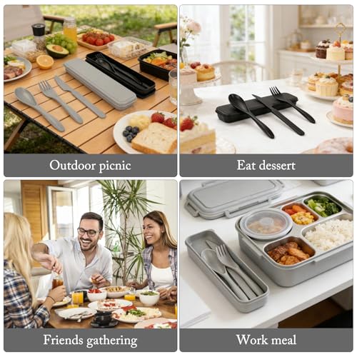 Zoyiancy 2 Sets Reusable Utensil Set with Case, Travel Utensils Black, Grey - color: Black, Grey