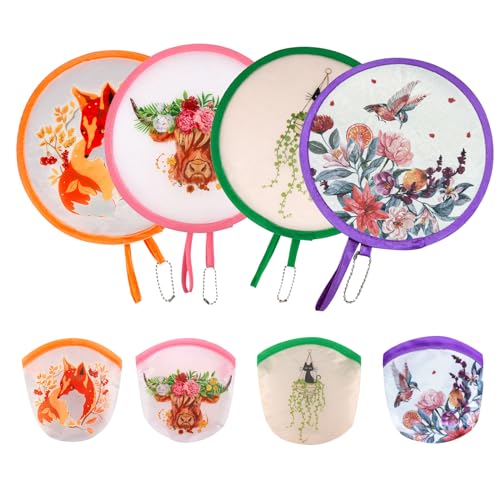 4 Styles Animal Flowers Round Foldable Hand Fan Japanese Foldable Fan Handheld Foldable Compact Cooling Fans,Round Folding Fan for Outdoor Games,Xmas Decoration,Festival,Party Favors,Travel,Events - color: 4Pcs Animal flowers