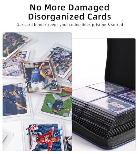 Top Loader Binder, Holds 128 Cards, 4 Pocket Zipper Binder for 3" x 4" Top Loader, Ringless Side-Loading Pages, Collectible Sports & Hard Sleeve Card Album (Navy Blue) - color: Navy Blue