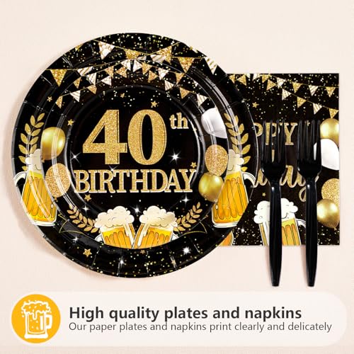 96Pcs Black Gold 40th Birthday Party Decorations,Serves 24 - style: Beer Black Gold 40th Birthday