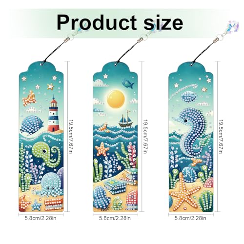 Tontut 3pcs Diamond Art Painting Kit Bookmarks, Marine Life Exquisite General DIY Bookmarks, Lightweight and Durable, Suitable for Reading Lovers - color: Marine Life