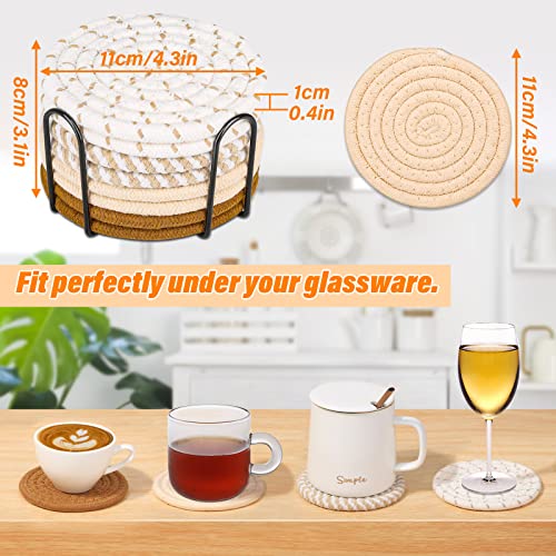 Mckanti Drink Coasters Set of 8, 4 Colors Absorbent Coasters for Drinks, Minimalist Cotton Woven Coaster for Living Room Decor, Fall Home Decor, 4.3 Inches - color: Multi-brown